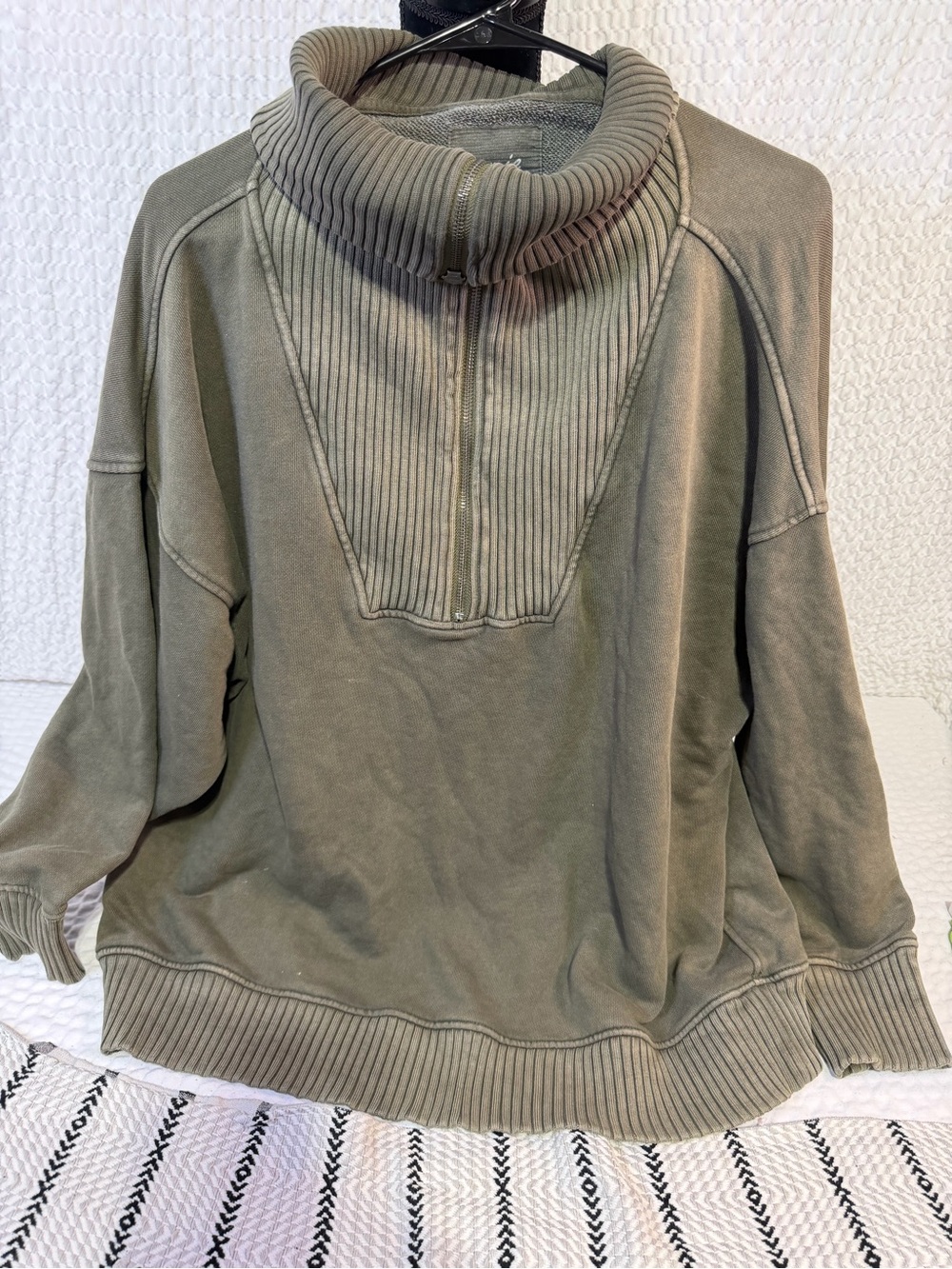 aerie Olive Green Cowl Funnel Neck Pullover